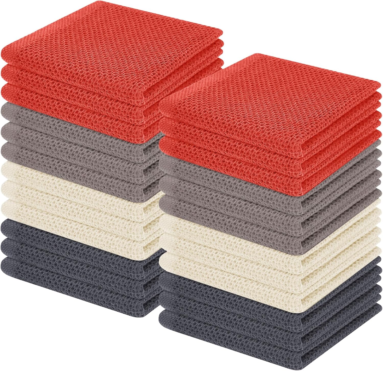 Homaxy 100% Cotton Waffle Weave Kitchen Dish Cloths, Ultra Soft Absorbent Quick Drying Dish Towels, 12 x 12 Inches, 6-Pack, Dark Grey