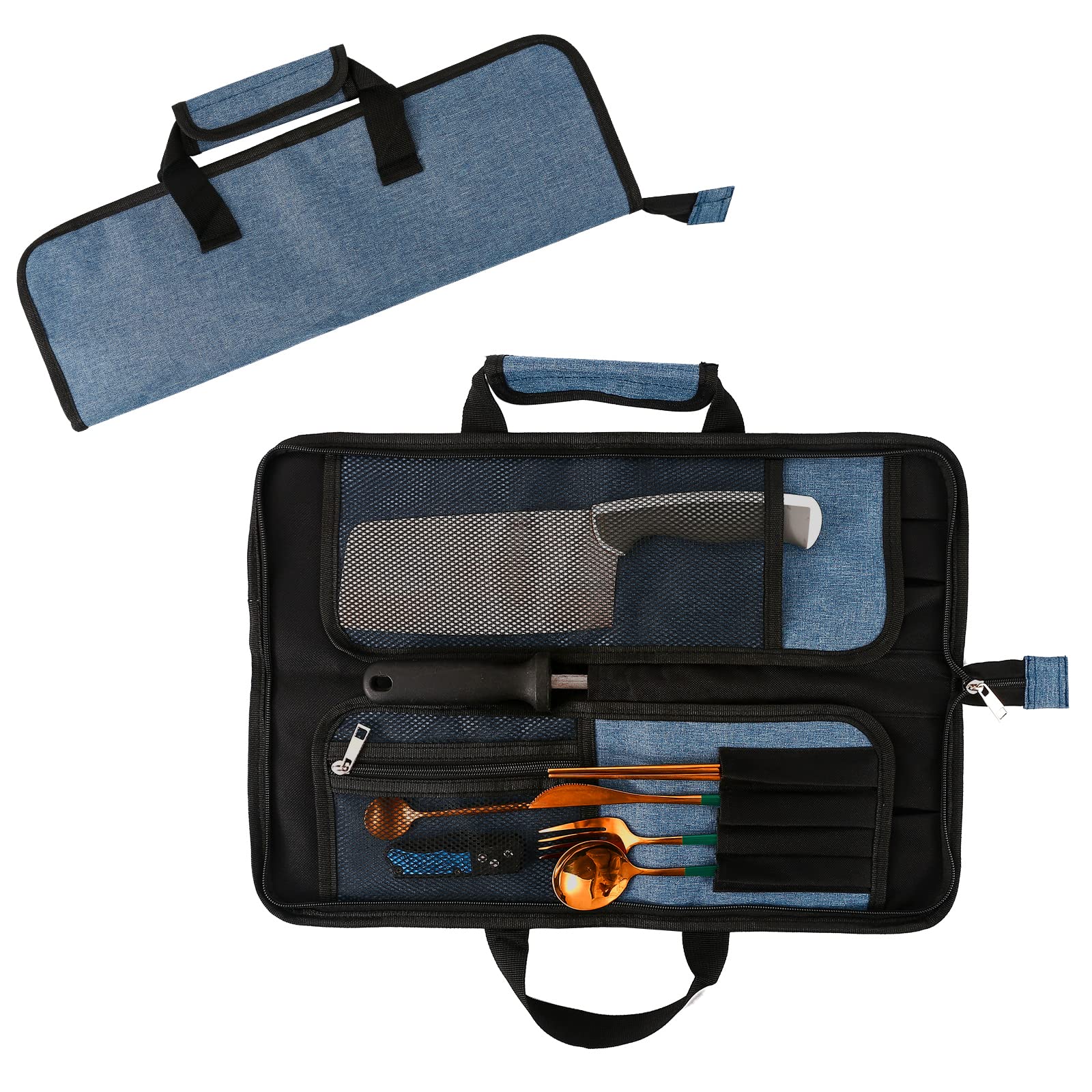 Chef’s Knife Roll Bag, Heavy Duty Oxford Chef Knife Bag, Portable 13 Slots Chef Knife Case, Multi-function Cutlery Knives Pouch Holder Knife Wrap Wallet Tool Roll