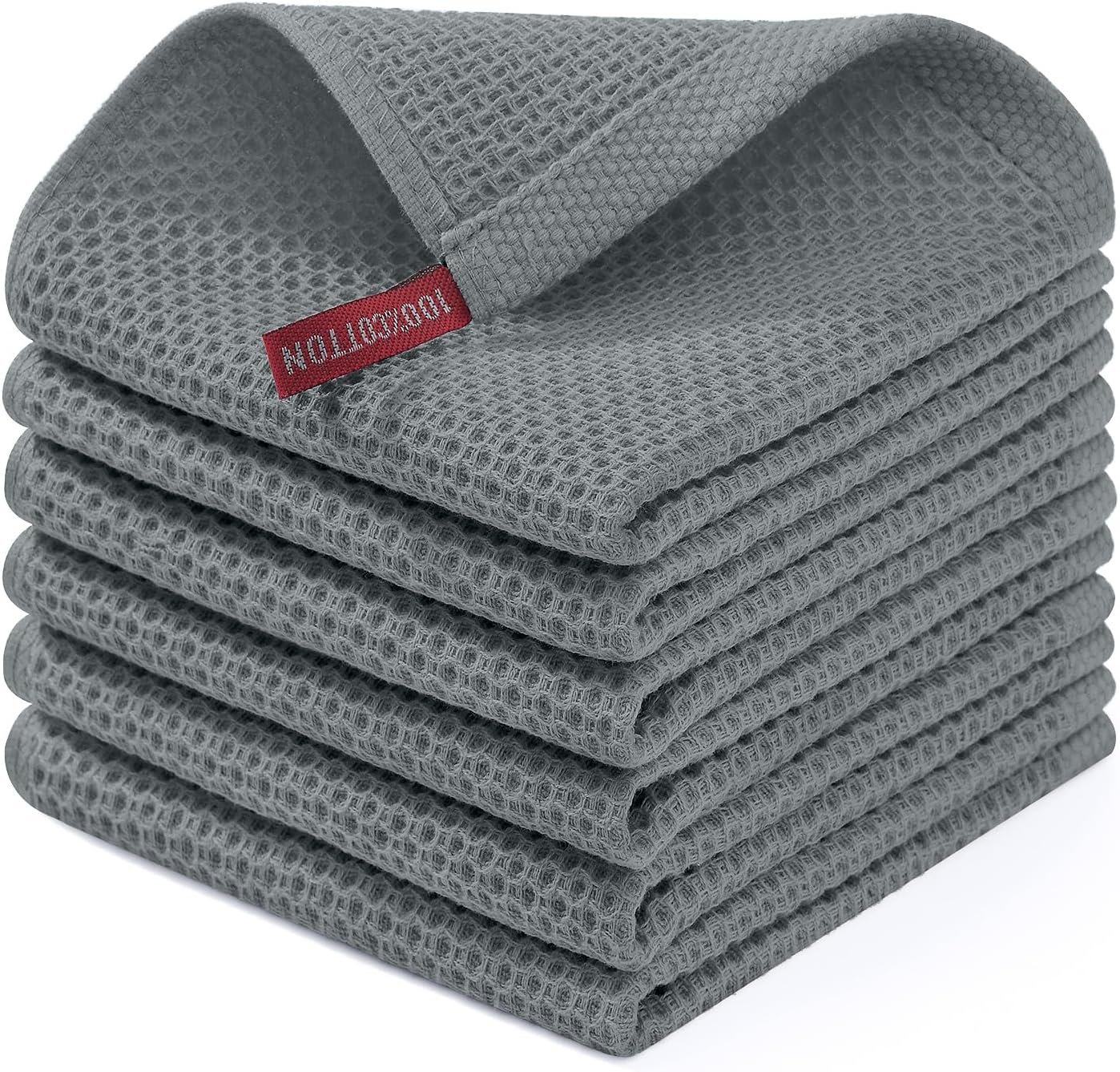 Homaxy 100% Cotton Waffle Weave Kitchen Dish Cloths, Ultra Soft Absorbent Quick Drying Dish Towels, 12 x 12 Inches, 6-Pack, Dark Grey
