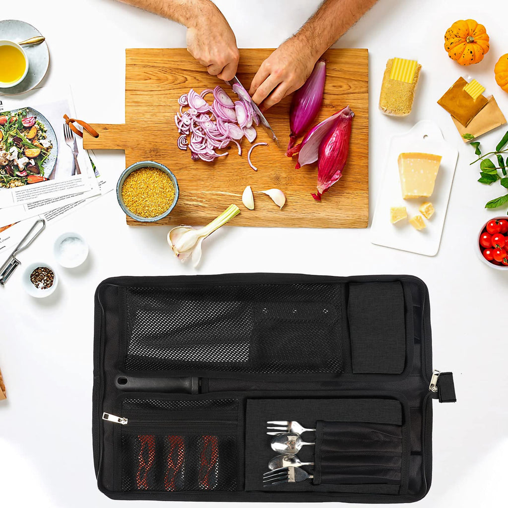 Chef’s Knife Roll Bag, Heavy Duty Oxford Chef Knife Bag, Portable 13 Slots Chef Knife Case, Multi-function Cutlery Knives Pouch Holder Knife Wrap Wallet Tool Roll