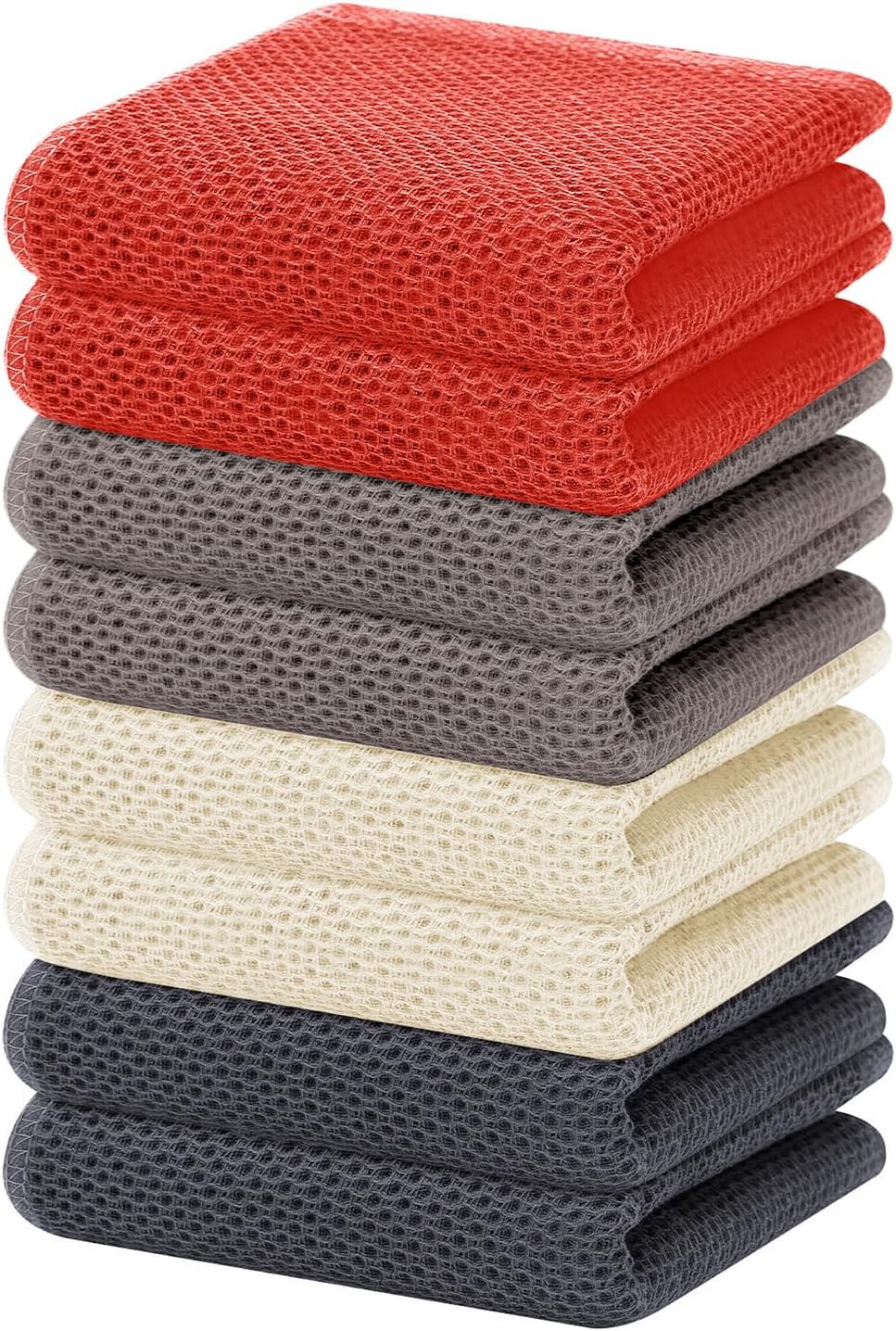 Homaxy 100% Cotton Waffle Weave Kitchen Dish Cloths, Ultra Soft Absorbent Quick Drying Dish Towels, 12 x 12 Inches, 6-Pack, Dark Grey