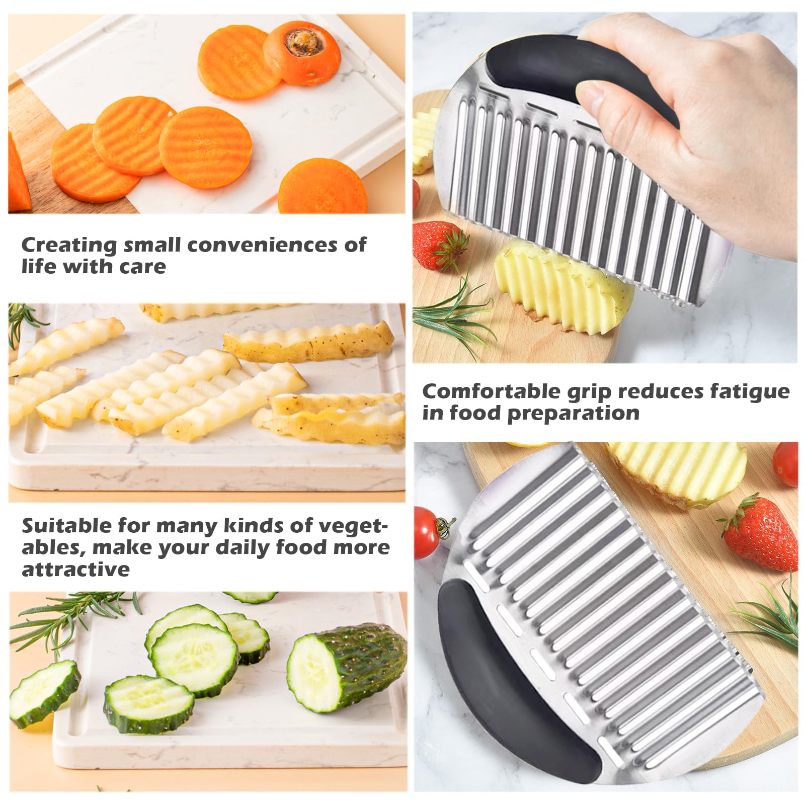 JAYVAR Large Crinkle Cutter French Fry Cutter, Large Crinkle Potato Slicer Wavy Chopper, Stainless Steel Wavy Slicer Crinkle Cutting Chopping Tools with Handle for Carrot Vegetable