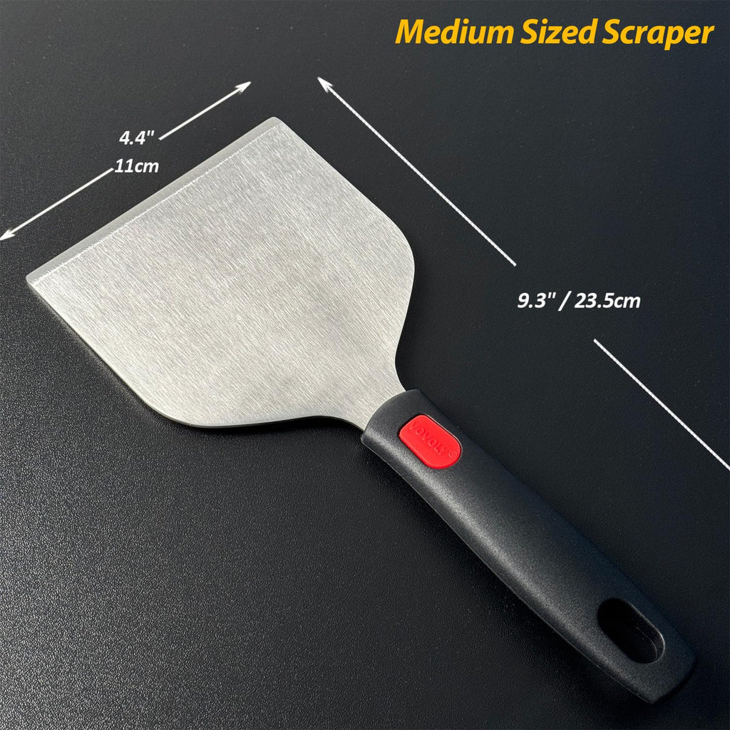 Vovoly Multipurpose Bench Scraper Kitchen Utensil for Flat Top Griddle, Dough Scraper Cutter for Bread and Pizza Cutter - Stainless Steel Metal Griddle Scraper Chopper