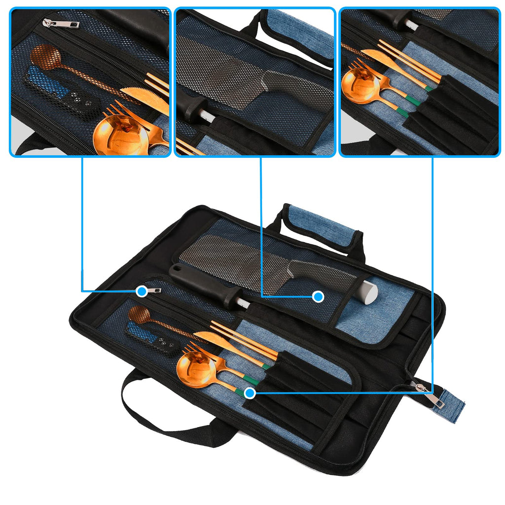 Chef’s Knife Roll Bag, Heavy Duty Oxford Chef Knife Bag, Portable 13 Slots Chef Knife Case, Multi-function Cutlery Knives Pouch Holder Knife Wrap Wallet Tool Roll