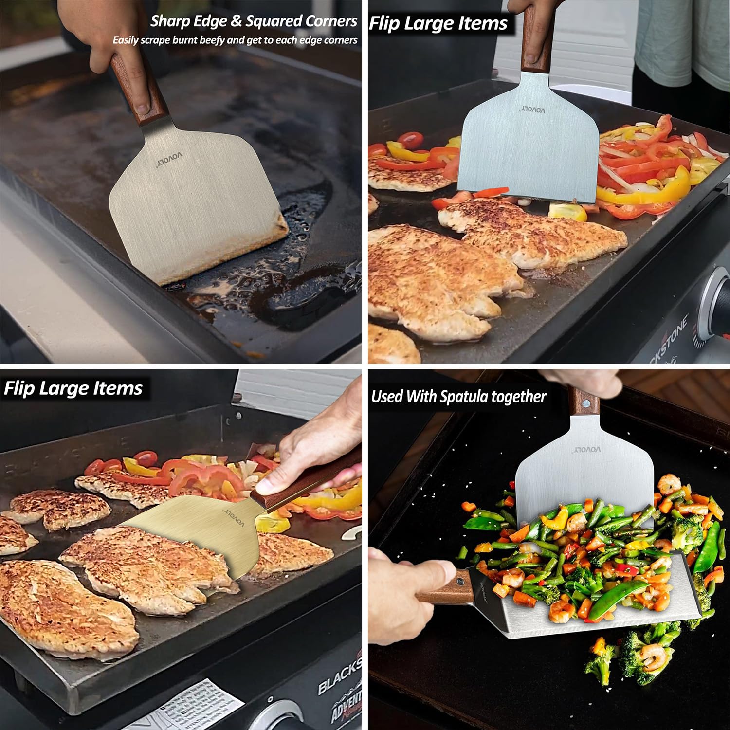 Vovoly Multipurpose Bench Scraper Kitchen Utensil for Flat Top Griddle, Dough Scraper Cutter for Bread and Pizza Cutter - Stainless Steel Metal Griddle Scraper Chopper