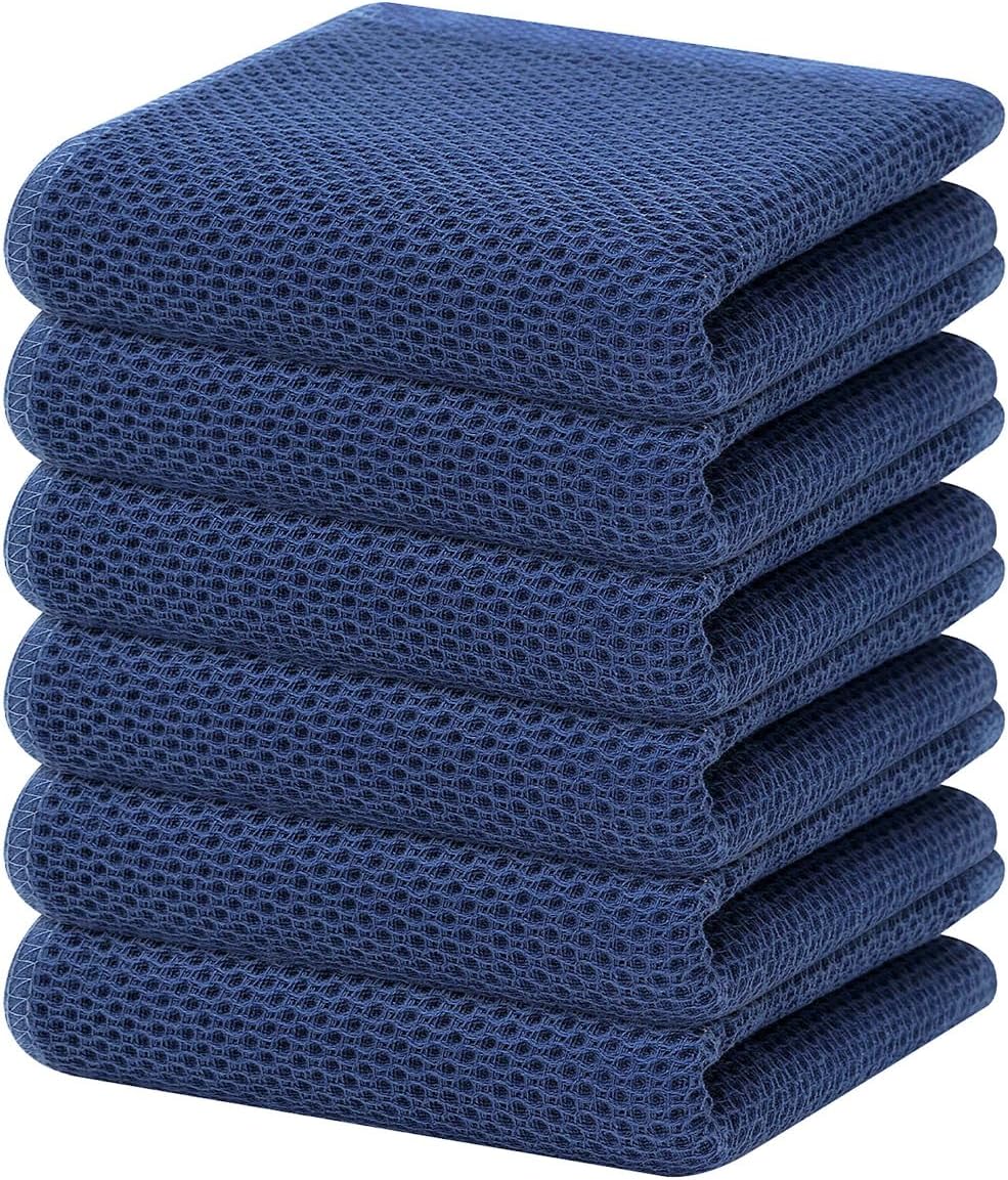 Homaxy 100% Cotton Waffle Weave Kitchen Dish Cloths, Ultra Soft Absorbent Quick Drying Dish Towels, 12 x 12 Inches, 6-Pack, Dark Grey