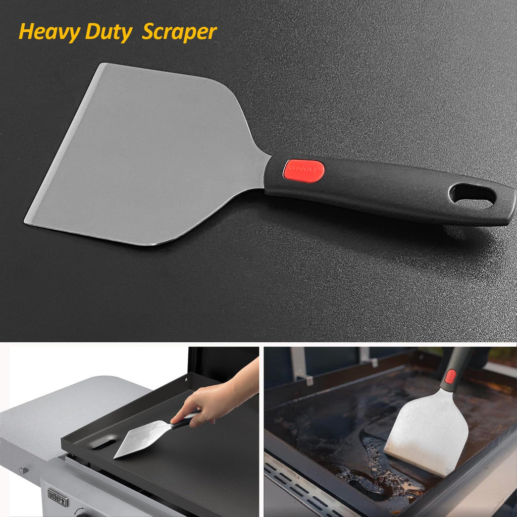 Vovoly Multipurpose Bench Scraper Kitchen Utensil for Flat Top Griddle, Dough Scraper Cutter for Bread and Pizza Cutter - Stainless Steel Metal Griddle Scraper Chopper