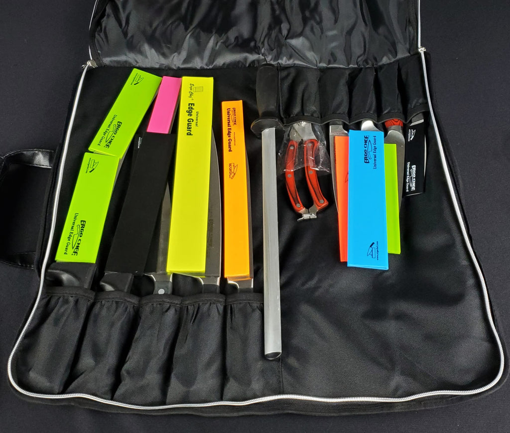 Ergo Chef 5 Pocket Chef Knife Case Roll Bag Bi-Fold (Black) Lightweight - Durable Nylon / Polyester Blend– Perfect for the Busy Traveling Chef