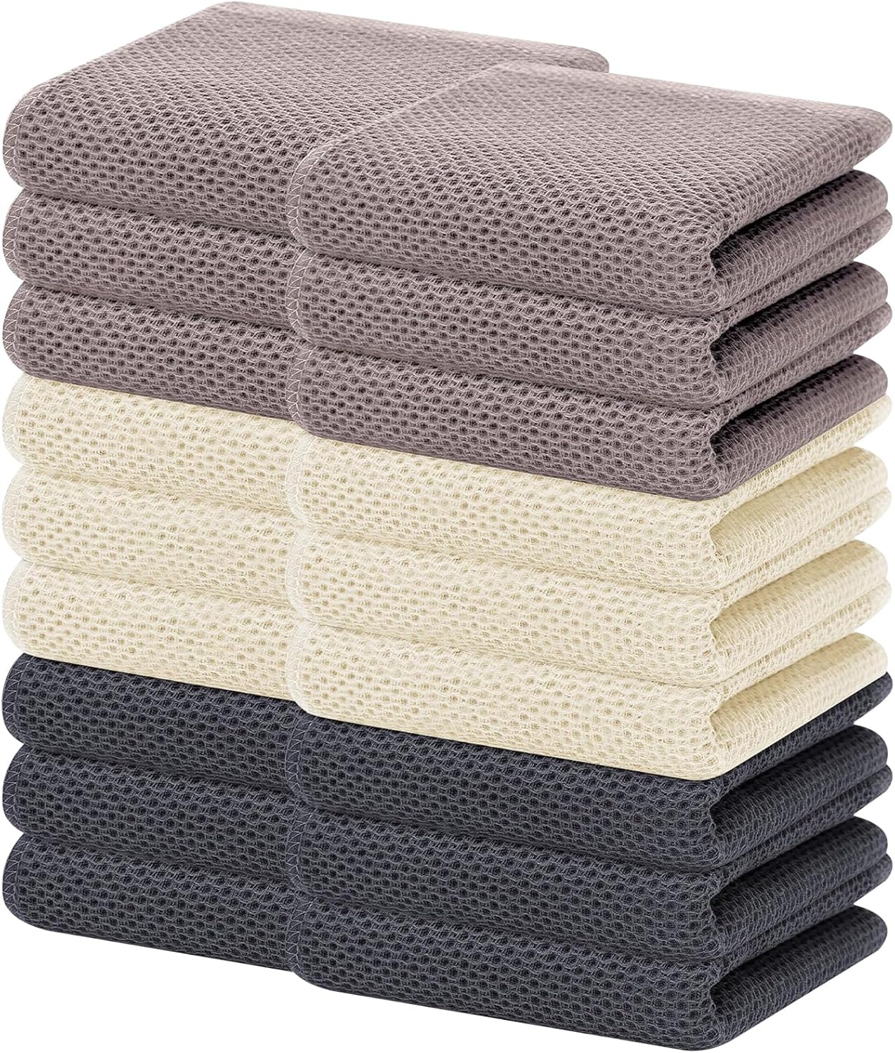 Homaxy 100% Cotton Waffle Weave Kitchen Dish Cloths, Ultra Soft Absorbent Quick Drying Dish Towels, 12 x 12 Inches, 6-Pack, Dark Grey