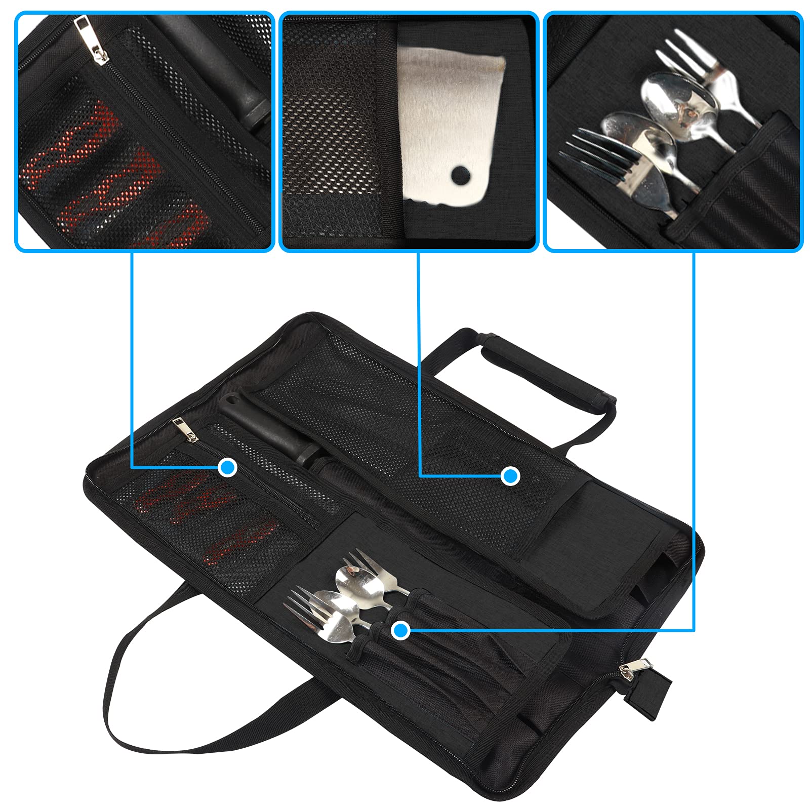 Chef’s Knife Roll Bag, Heavy Duty Oxford Chef Knife Bag, Portable 13 Slots Chef Knife Case, Multi-function Cutlery Knives Pouch Holder Knife Wrap Wallet Tool Roll