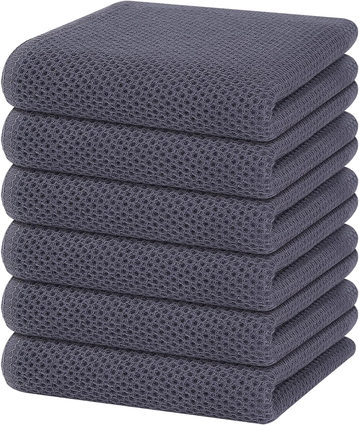 Homaxy 100% Cotton Waffle Weave Kitchen Dish Cloths, Ultra Soft Absorbent Quick Drying Dish Towels, 12 x 12 Inches, 6-Pack, Dark Grey