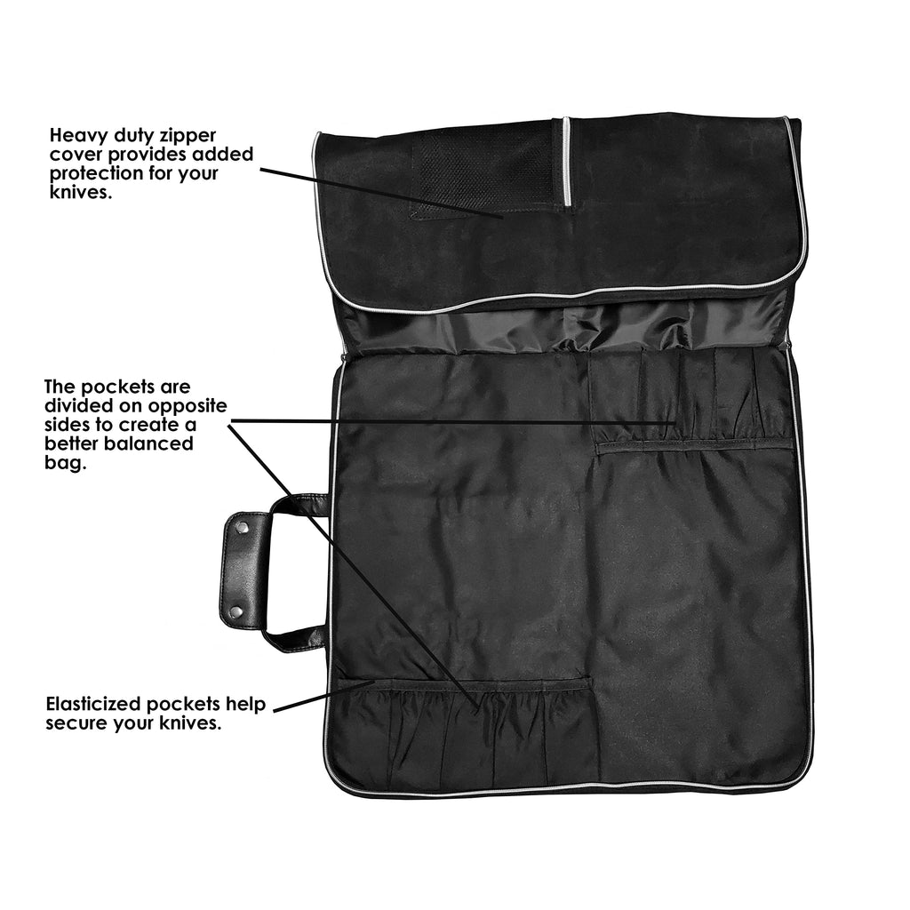 Ergo Chef 5 Pocket Chef Knife Case Roll Bag Bi-Fold (Black) Lightweight - Durable Nylon / Polyester Blend– Perfect for the Busy Traveling Chef