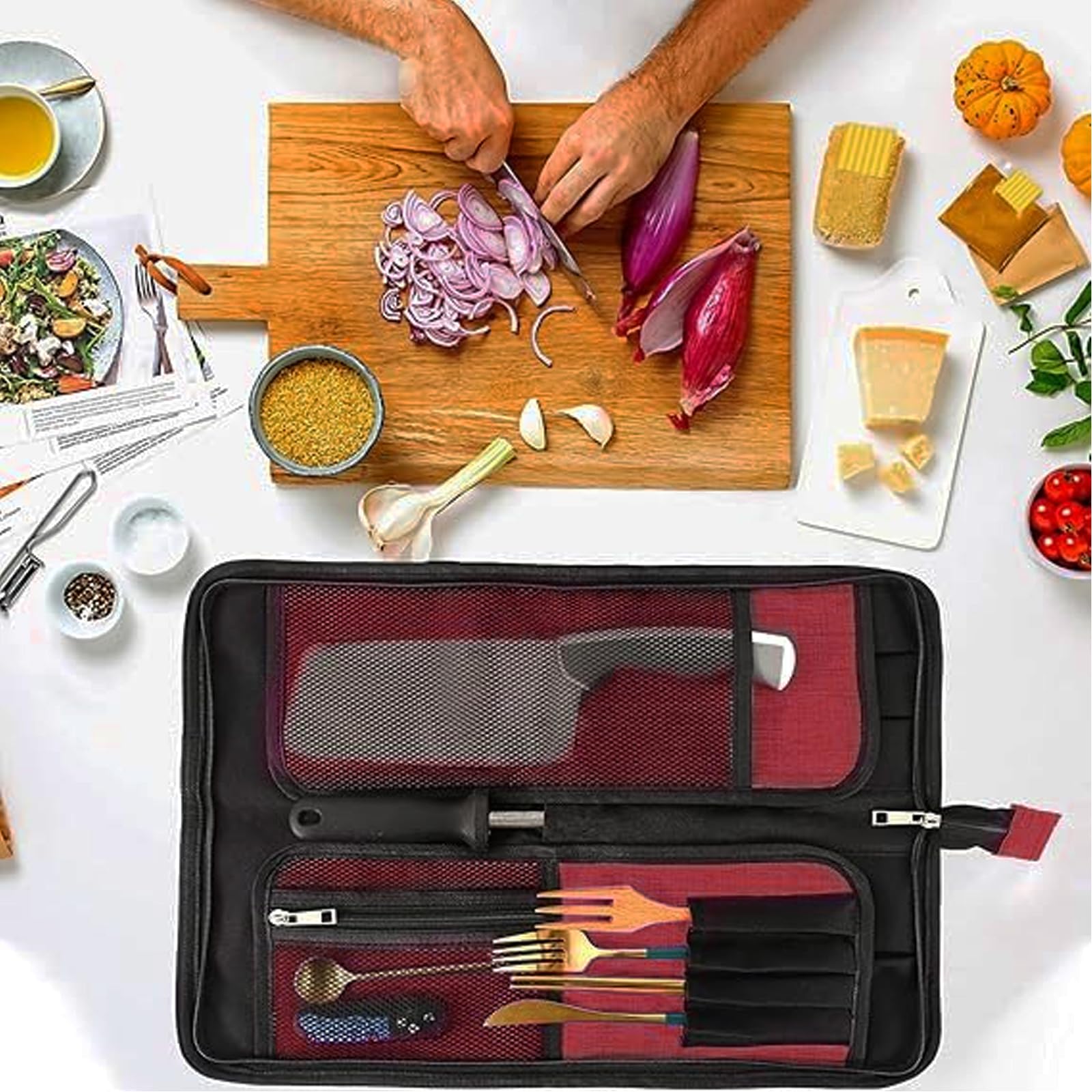 Chef’s Knife Roll Bag, Heavy Duty Oxford Chef Knife Bag, Portable 13 Slots Chef Knife Case, Multi-function Cutlery Knives Pouch Holder Knife Wrap Wallet Tool Roll
