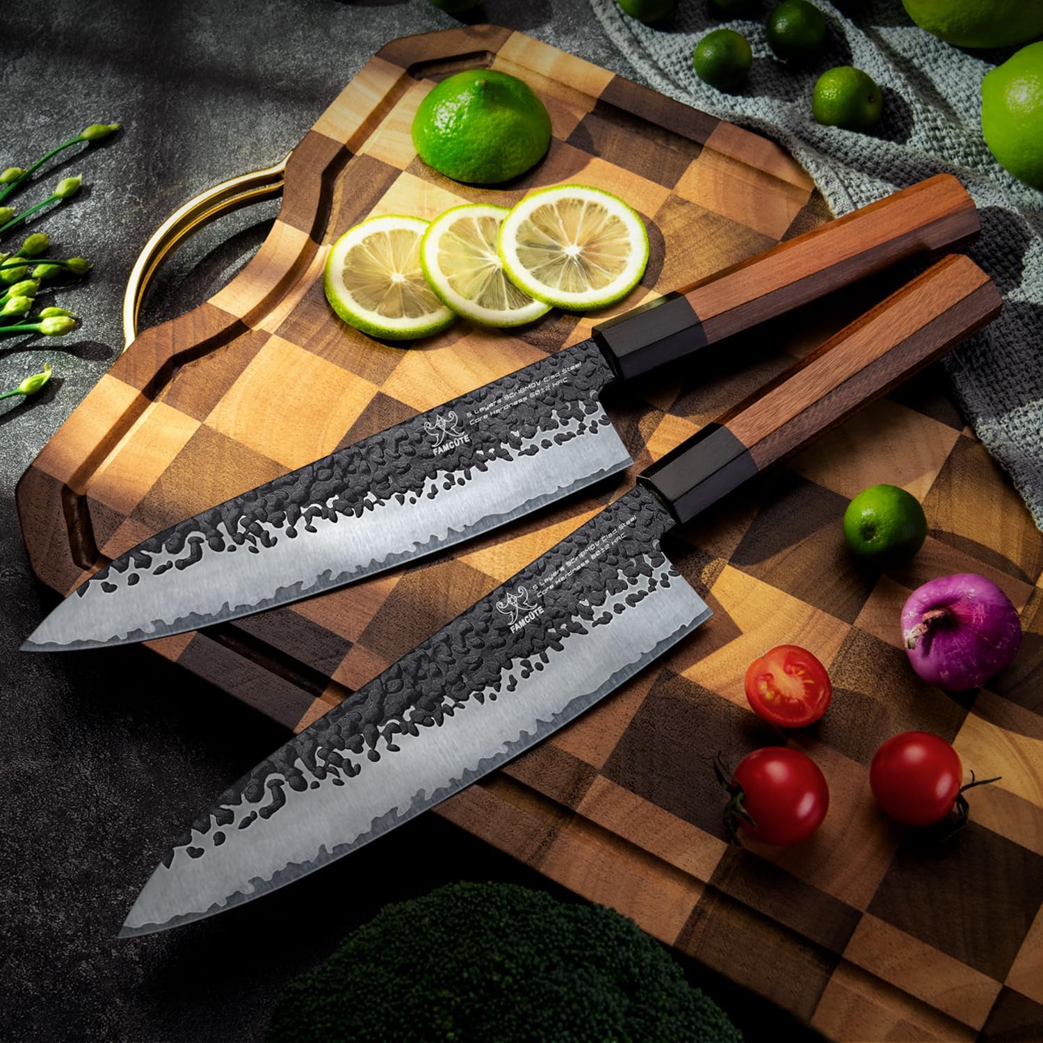 8 Inch Japanese Knife, Hand Forged 5 Layers High Carbon 9CR18MOV Steel Rosewood Handle Chef Knife, Ultra Sharp Durable Professional Kitchen Knife, A Thoughtful Birthday Gifts for Mom/Dad