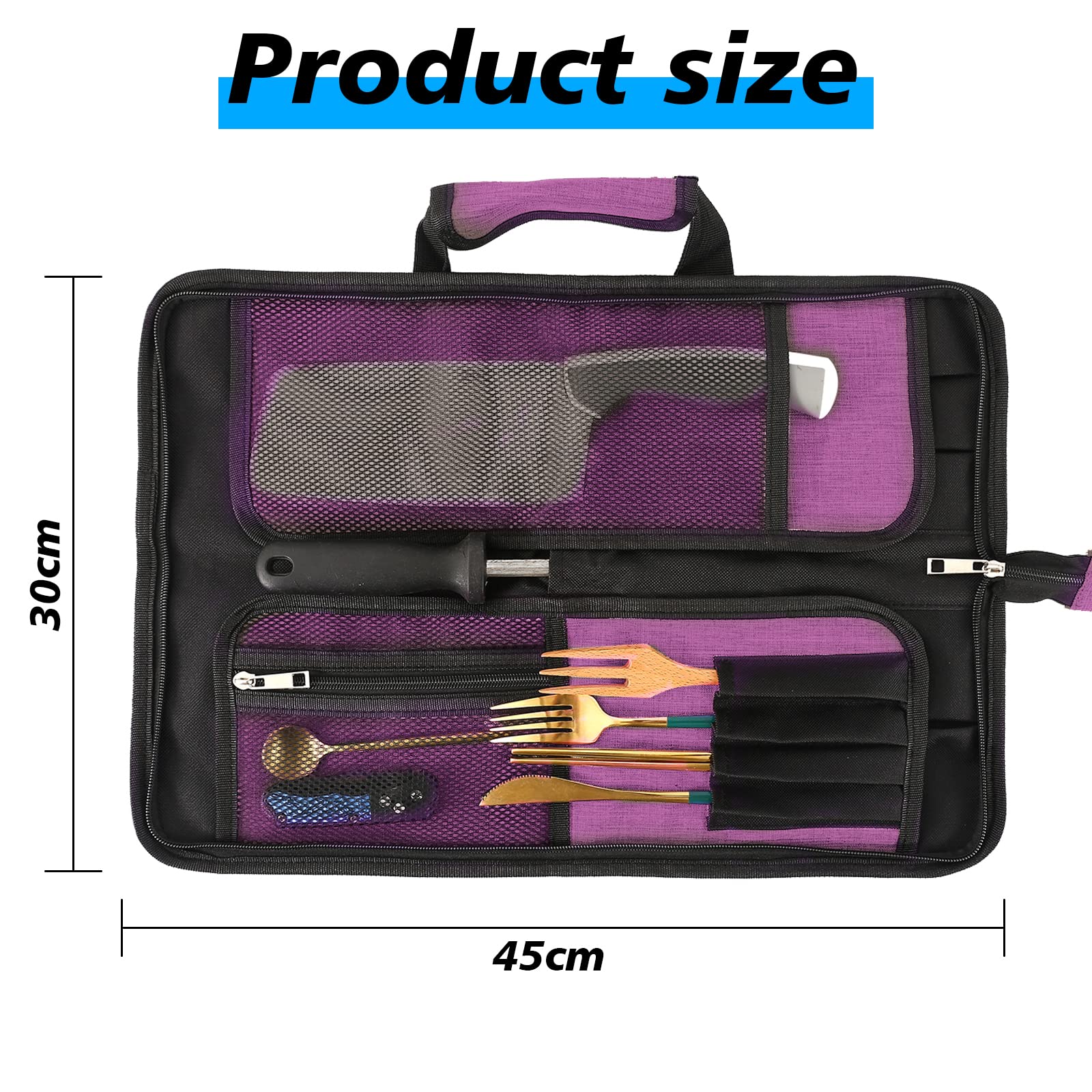 Chef’s Knife Roll Bag, Heavy Duty Oxford Chef Knife Bag, Portable 13 Slots Chef Knife Case, Multi-function Cutlery Knives Pouch Holder Knife Wrap Wallet Tool Roll