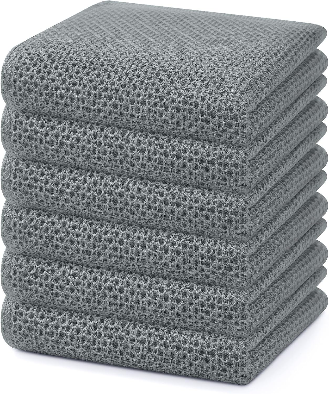 Homaxy 100% Cotton Waffle Weave Kitchen Dish Cloths, Ultra Soft Absorbent Quick Drying Dish Towels, 12 x 12 Inches, 6-Pack, Dark Grey