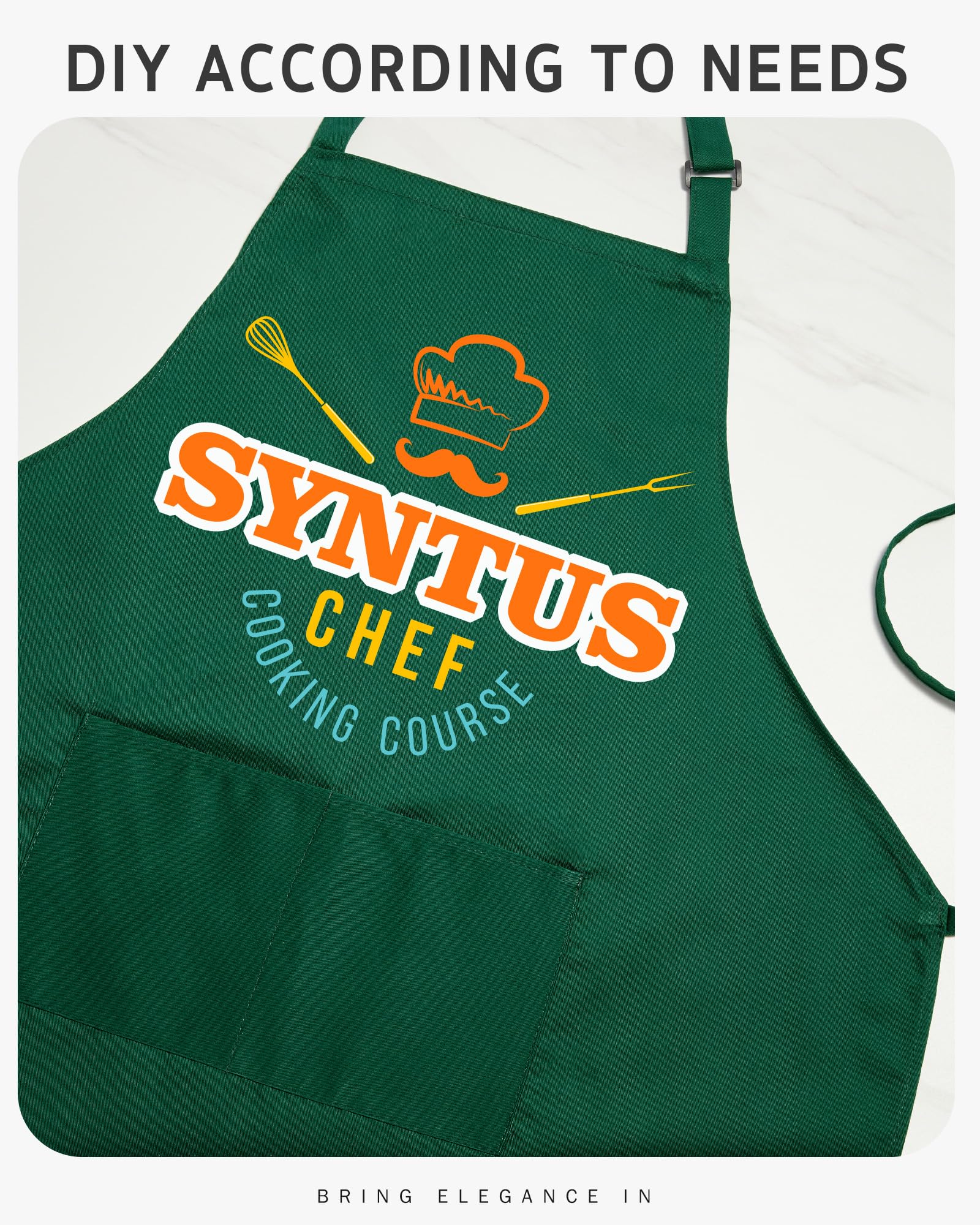 Syntus Adjustable Bib Apron with 2 Pockets Cooking Kitchen Aprons for Women Men Chef